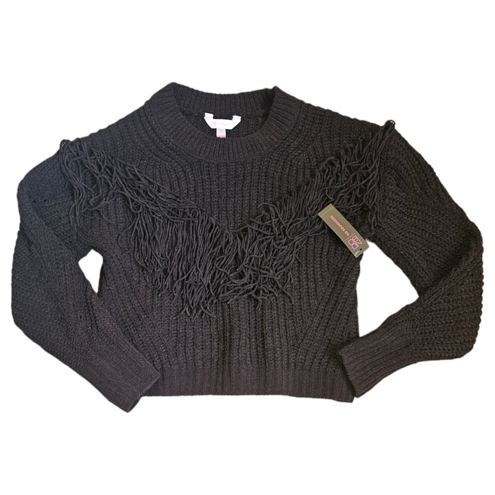 No Boundaries Small Black Long Sleeve Knit Fringe Pullover Sweater